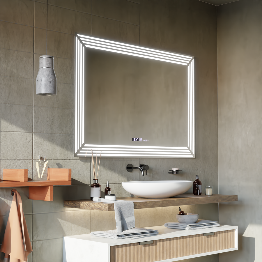 Mirror LED rectangular 60x80cm Venezia Sensor Motionglow Marcellow Dimable Clock Defrosting System