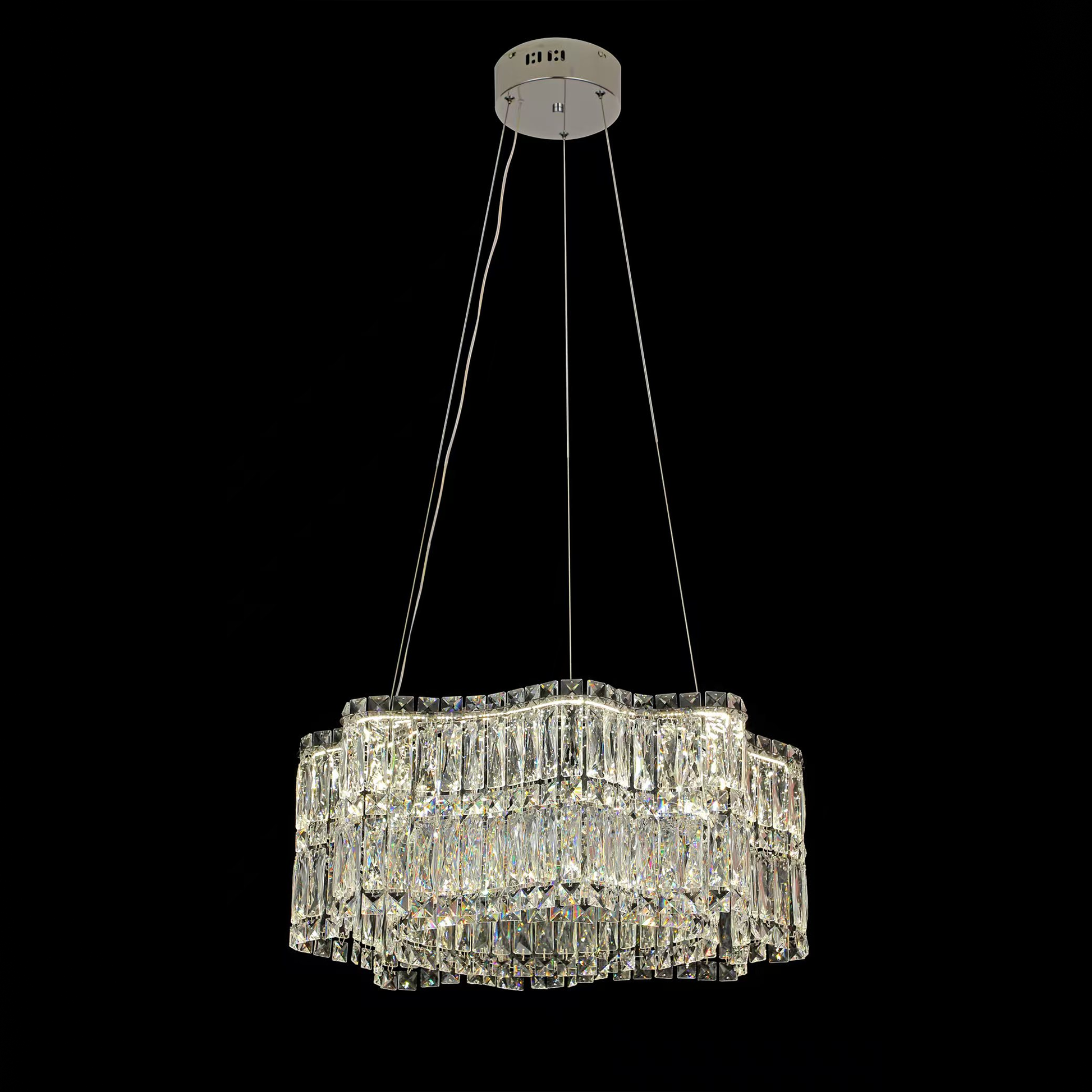 Candelabru Cristal LED cu Telecomanda WAVE Regalis, 52W, Lumina Calda/Rece/Neutra Inaltime Reglabila, Lumina Dimabila, Metal si Cristal Lustre LED cu Telecomanda Default Title Alessandro Design