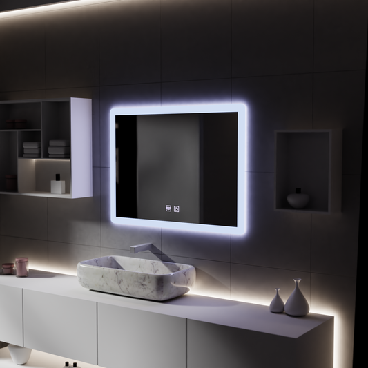 Rectangular LED mirror, 80x60cm, Touch VENERA, Demister System, Dimmable