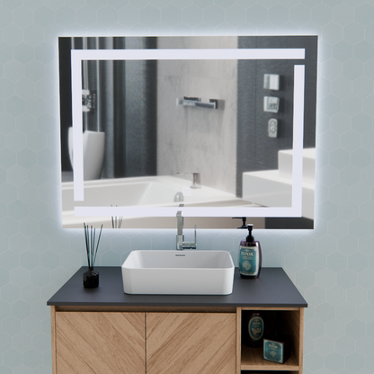 Giga LED mirror, 80x60cm, Silver, Touch, 6000K light