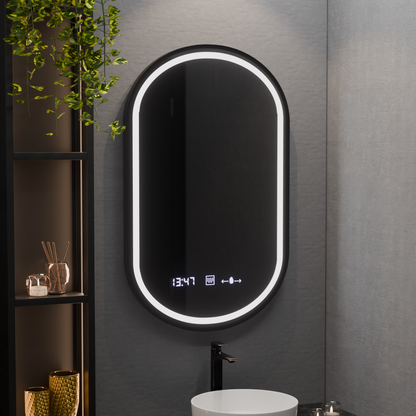 Oval LED Mirror 50x80cm Alessia MotionGlow Marcello Dimable Clock Defrosting System