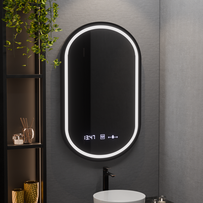 Oval LED mirror, 50x80cm, Alessia MotionGlow Marcello, Demister System, Clock & Thermometer, Dimmable