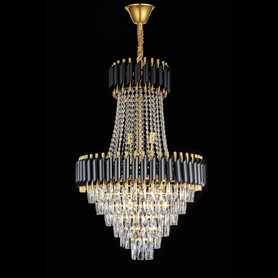 VERSAILLES Grande Supremo Crystal Chandelier, Diameter 60cm x Height 90cm, Glossy Gold and Black, Adjustable Height