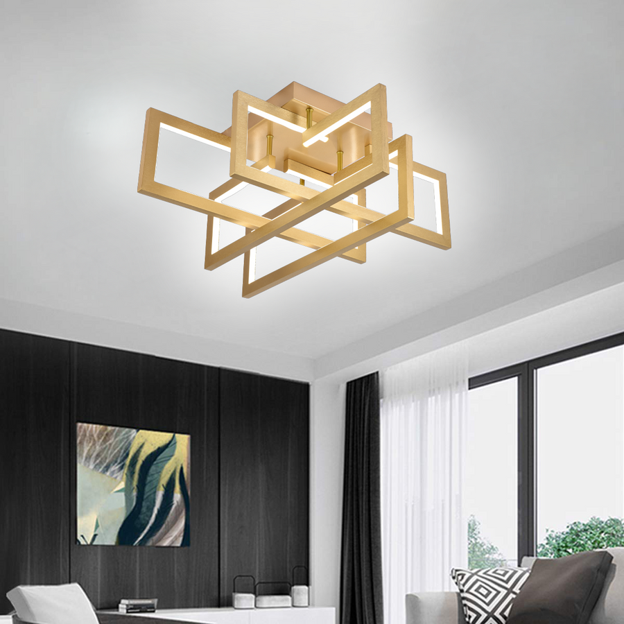 Lustra LED cu telecomanda 98W, 4 Elemente, lumina Rece/Calda/Neutra, Dimabila, Auriu