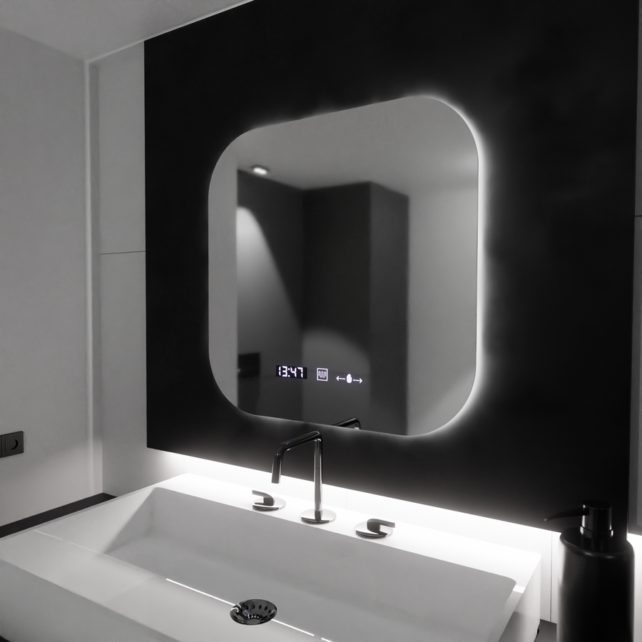 Rectangular LED mirror 60x60cm harmony motionglow marcellow system disabilities & daim thermometer