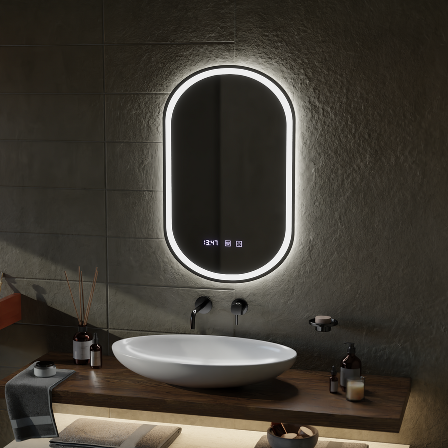 Wilhelm Touch LED Mirror with Defog System, Clock and Temperature 50x80 cm