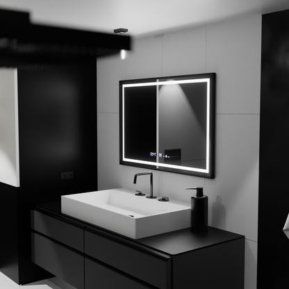 Mirror LED rectangular 100x80cm Verite Majets Noir MotionGlow Marcello Dismantle Clock Deframent & Dimable Thermometer