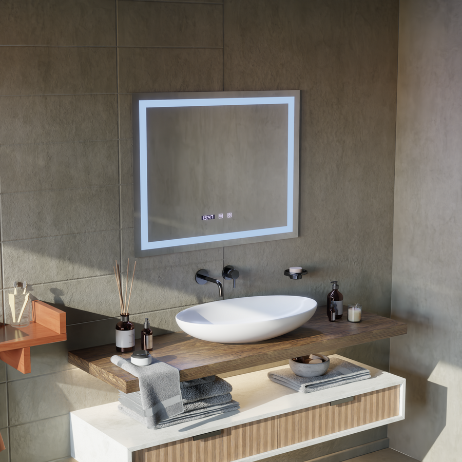 Werner Touch LED Mirror with Defog System, Clock and Temperature 80x60 cm