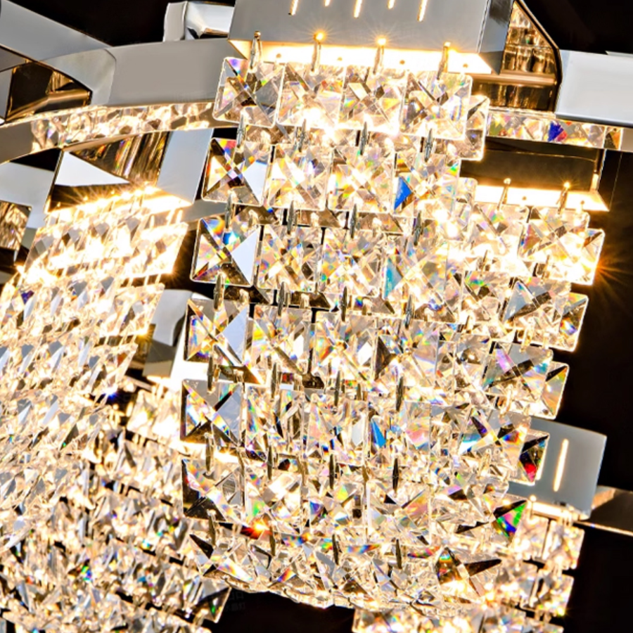 LED Chandelier LLC130/1CH, Crystal and Metal, 31W, 1 Circle, Dimmable, Adjustable Height, Cold/Warm/Neutral Light, Luxurious Lighting