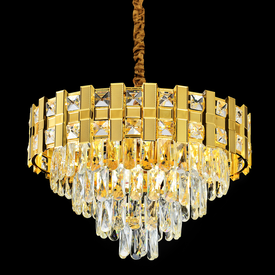 Crydelabure Crystal Aurelio Radiant 8xe14, 60cm diameter, glossy gold, rebrable height
