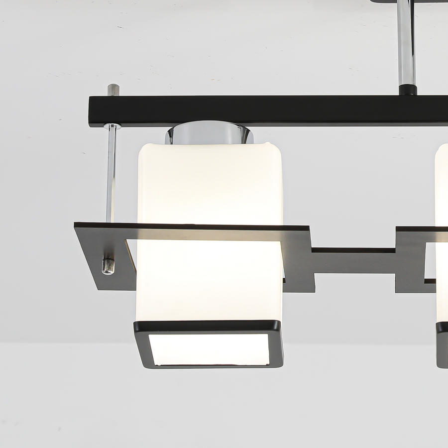Classic Aramis Chandelier with Wood Square Lampshade 3 X E27 Socket Black White