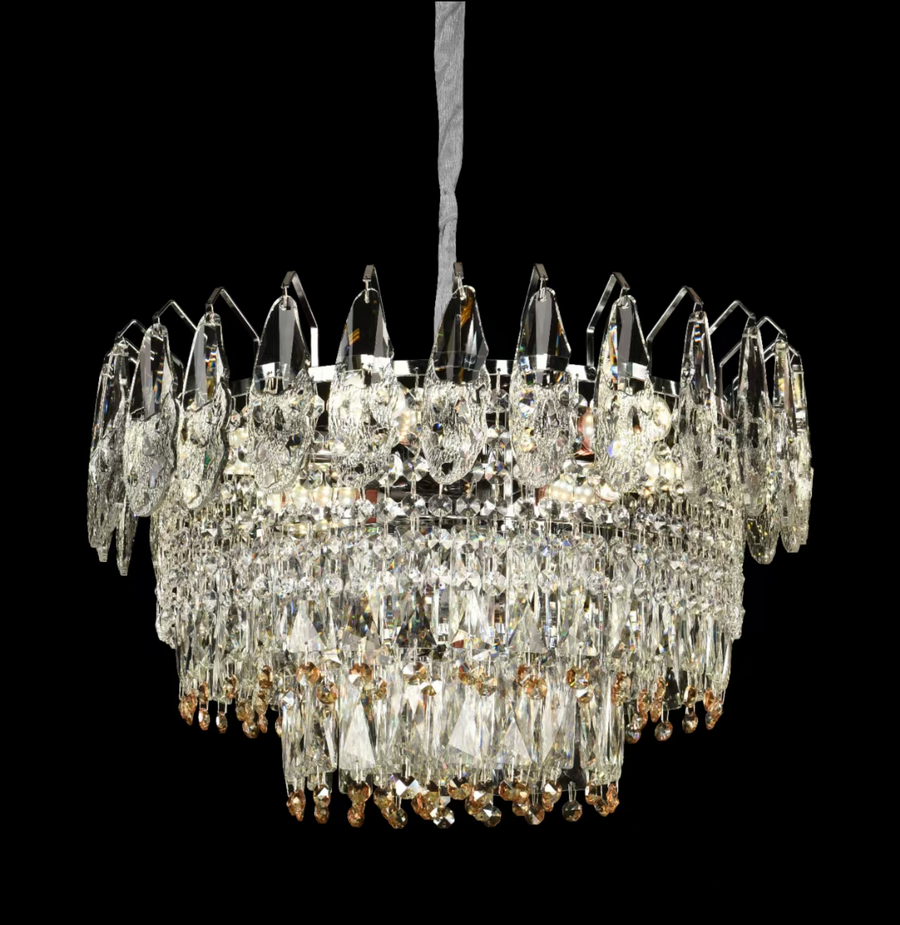 WINDSOR Eleganza Crystal Chandelier 6x E14, Diameter 49cm, Shiny Gold, Adjustable Height