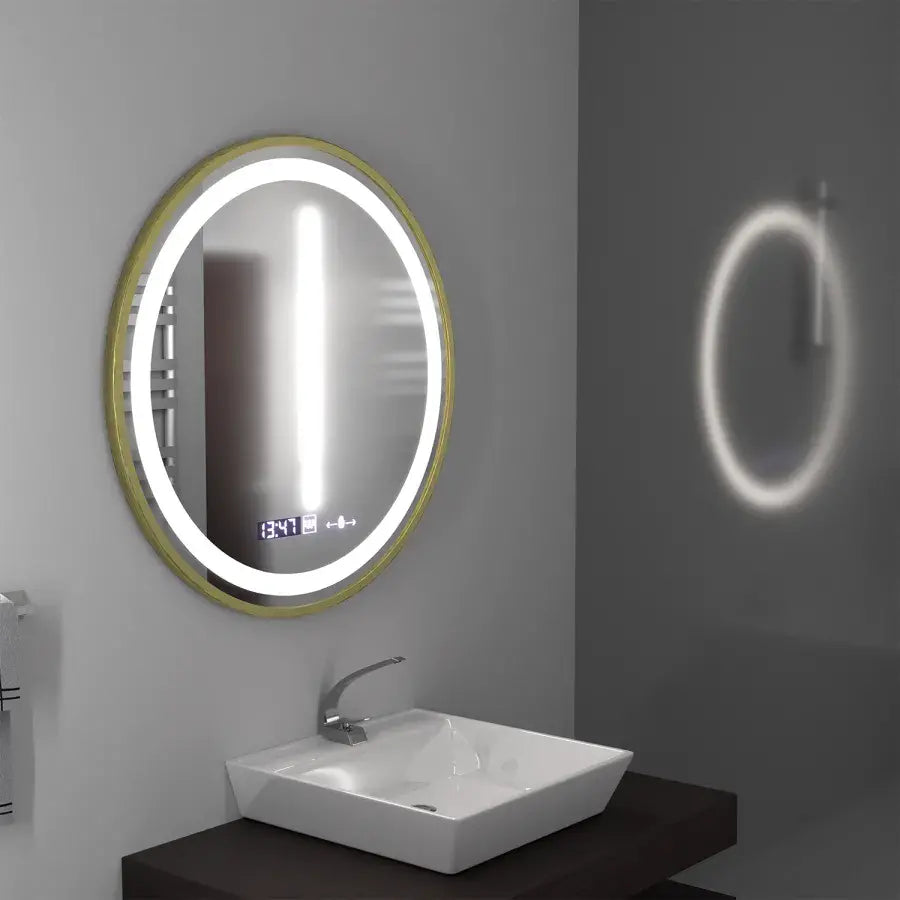 Mirror LED round 70cm celesti Royale Gold MotionGlow Marcellow Dimable Clock Defrosting System