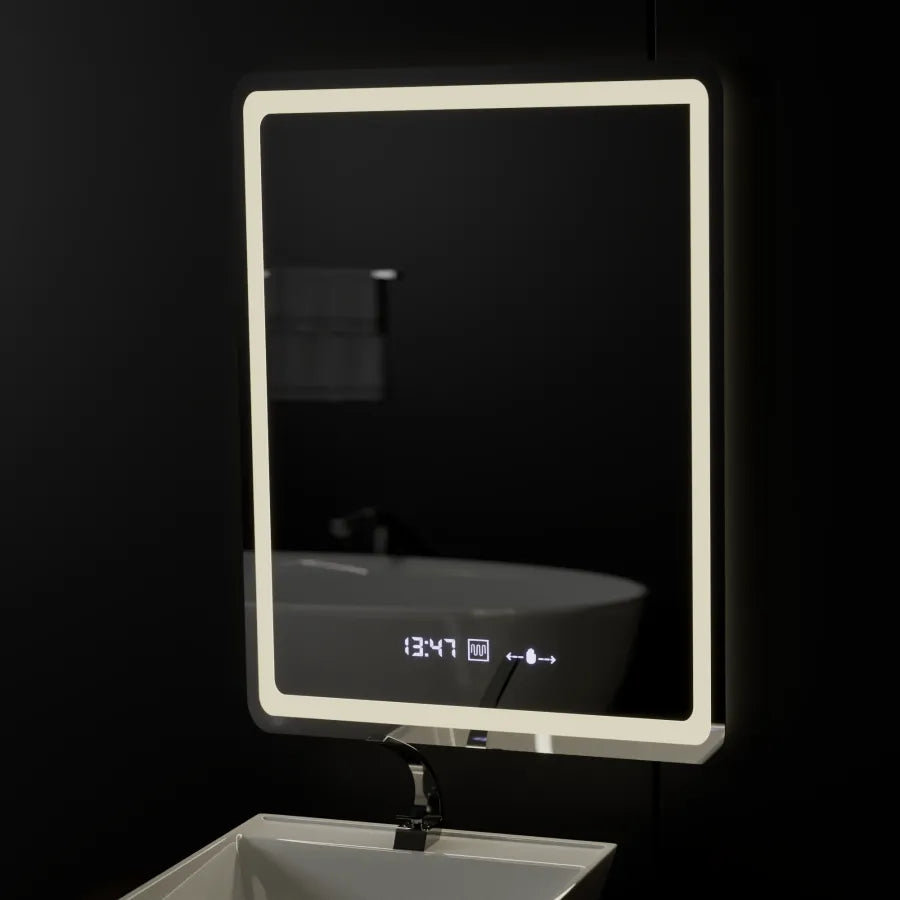 Rectangular LED mirror 60x80cm Motionglow sensor Marcellow Wizz System Defrosting Clock & Dimable Thermometer