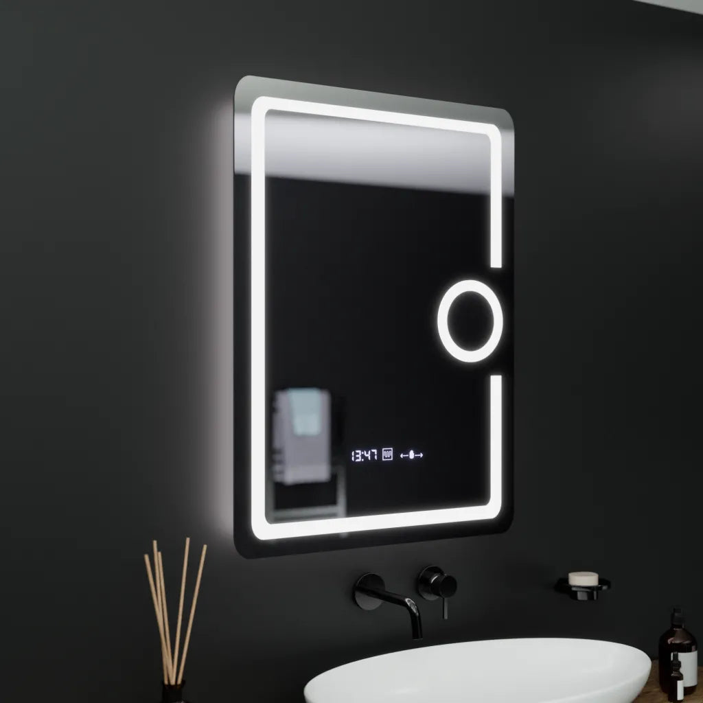 Mirror LED rectangular 60x80cm ECLAT MotionGlow Marcello Defrosting System Thermometer & Clock Cosmetics Dimable