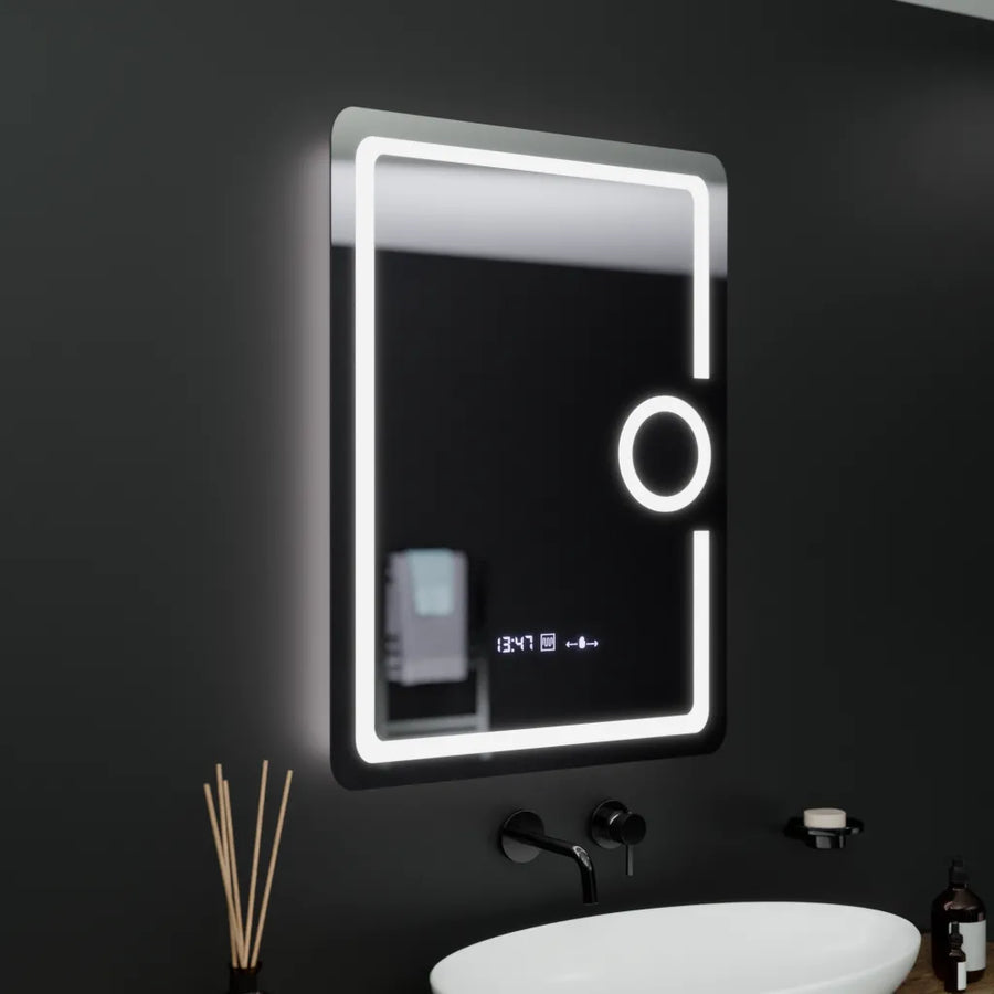 Mirror LED rectangular 60x80cm ECLAT MotionGlow Marcello Defrosting System Thermometer & Clock Cosmetics Dimable