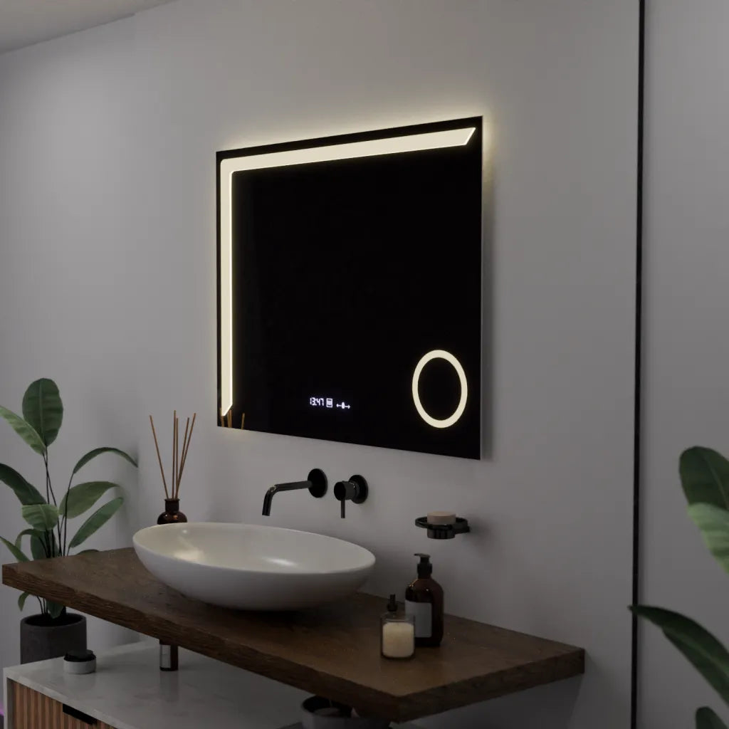 Mirror LED rectangular 80x60cm Precision Motionglow Marcello Dismantic Clock Defrosting System