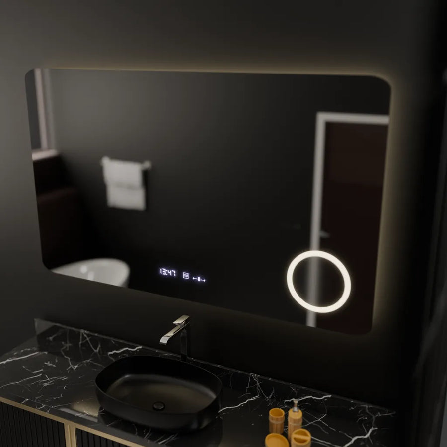 Mirror LED rectangular 100x60cm Celeste MotionGlow Marcello Dismantling Clock Defrosting System Termometer