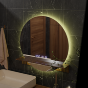 Alfred Touch LED Mirror with Defog System, Clock and Temperature 60x60 cm with Integrated Stand