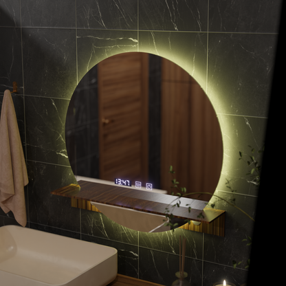 Alfred Touch LED Mirror with Defog System, Clock and Temperature 60x60 cm with Integrated Stand