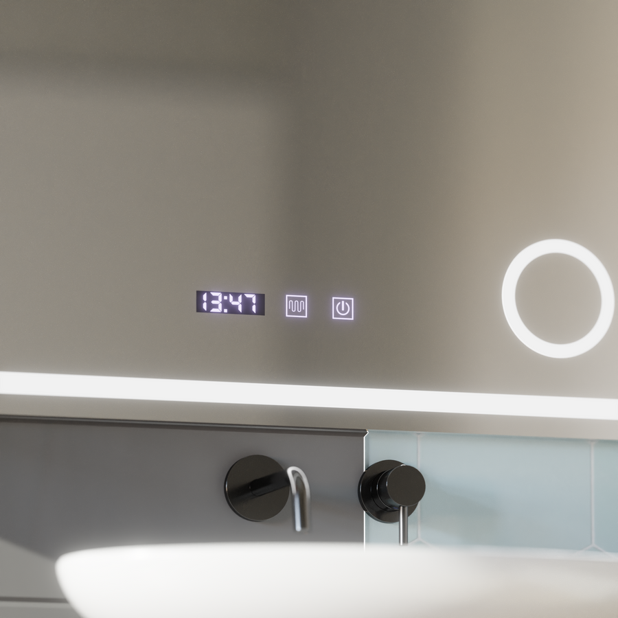LED Touch Mirror Gunter Defog System, Clock and Temperature 80x60 cm Cosmetic Magnifier