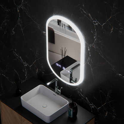 Oval LED mirror, 50x80cm, Lucia Sensor Marcello, Demister System, Clock & Thermometer, Dimmable