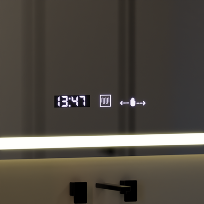 Rectangular LED Mirror 120x80cm Vérité MotionGlow Marcello, Defog System, Thermometer and Clock, Dimmable 