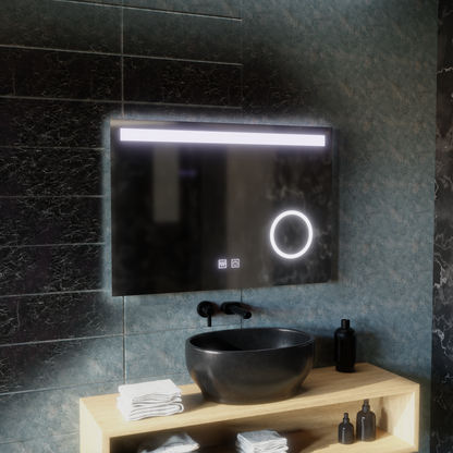 Rectangular LED mirror, 80x60cm, Piano Touch, Demister System, Dimmable