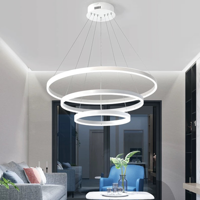 Suspended LED chandelier with remote control SERENA 84W, 3 Circles, Cold/Warm/Neutral light, Dimmable, White, Height Adjustable