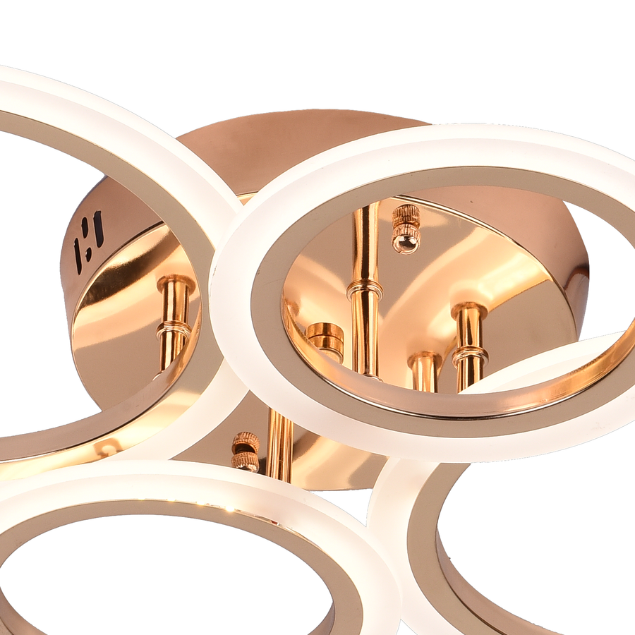 LED chandelier with remote control BETTY 44W, 4 Circles, Cold/Warm/Neutral light, Dimmable, Shiny Gold