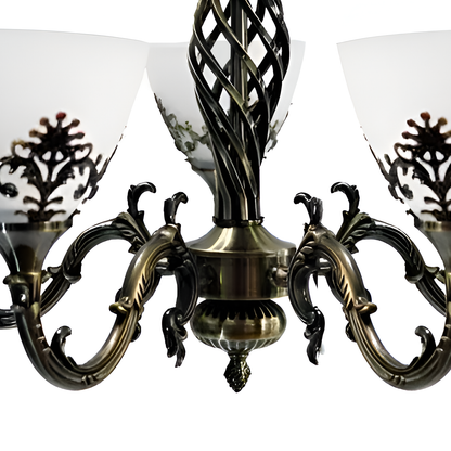Rustic COTTAGE Chandelier, 5*E27, Antique Bronze, Metal and Glass