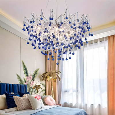 Crystal Chandelier CC335/400CH, 4x G9, Chrome and Blue Crystals, 40cm, Adjustable Height