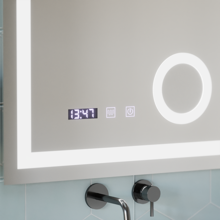 Manfred Touch LED Mirror Defog System, Clock and Temperature 60x80 cm Cosmetic Magnifier