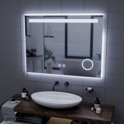 Rectangular LED Mirror, 80x60cm, Piano Touch, Demist System, Dimmable, Cold Light 6000K