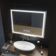 Rectangular LED mirror, 100x75cm, Verite MotionGlow Marcello, Demister System, Clock & Thermometer, Dimmable