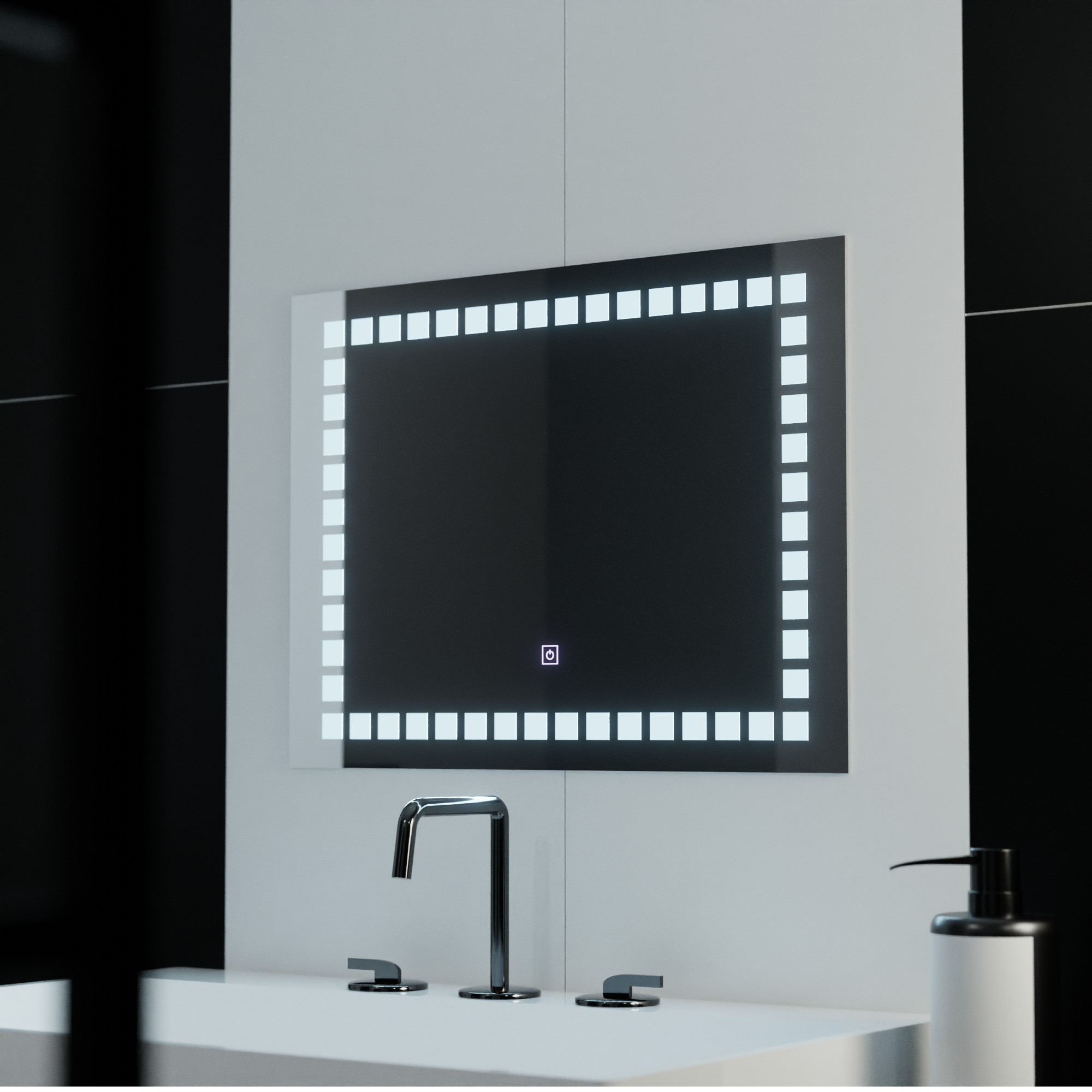 Rectangular LED Mirror 80x60cm Grid Light Basic Touch