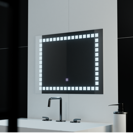 Rectangular LED Mirror 80x60cm Grid Light Basic Touch
