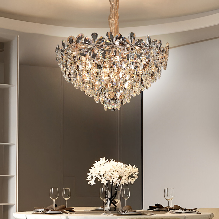 Magno Crystal Chandelier 11xE27, Diameter 60cm, Shiny Gold, Adjustable Height, Metal and Crystal