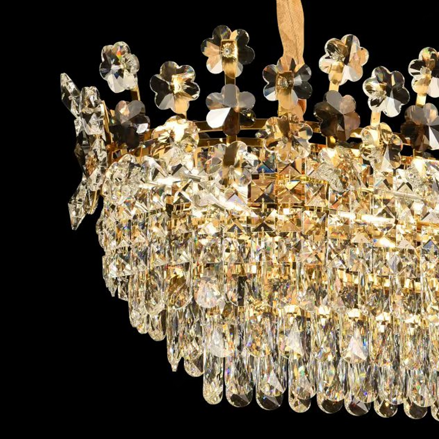 WINDSOR Eleganza Crystal Chandelier 6x E14, Diameter 49cm, Shiny Gold, Adjustable Height
