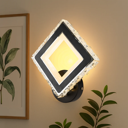TERRANO LED Wall Lamp with Crystals, Square, 24W, Cold/Warm/Neutral Light, Black &amp; Stainless Steel