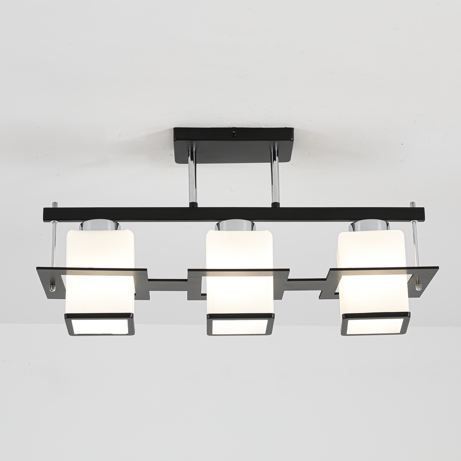 Classic Aramis Chandelier with Wood Square Lampshade 3 X E27 Socket Black White