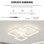 LED chandelier with ZOE remote control, 64W, 3 Squares, Cold/Warm/Neutral light, Dimmable, White