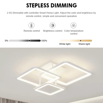 LED chandelier with ZOE remote control, 64W, 3 Squares, Cold/Warm/Neutral light, Dimmable, White