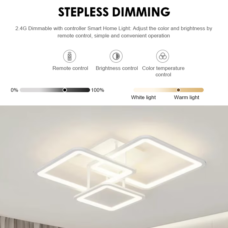 LED chandelier with ZOE remote control, 64W, 3 Squares, Cold/Warm/Neutral light, Dimmable, White