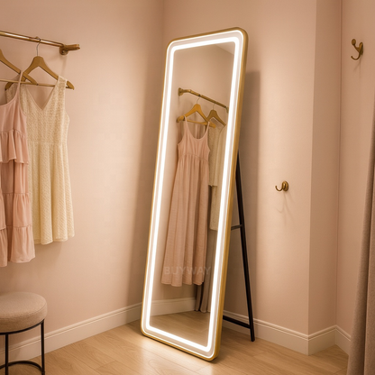 Rectangular LED Mirror, Golden Frame, 50x160cm, Dimmable, Cold/Warm/Neutral Light, Dressing Couture