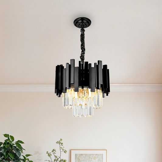 BLOIS Petito Crystal Chandelier 3xE14, Diameter 30cm, Black, Adjustable Height
