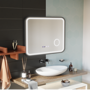Bernd Touch LED Mirror Defog System, Clock and Temperature 80x60 cm Brushed Black Frame Cosmetic Magnifier