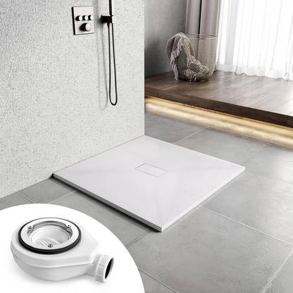 Square shower tray 90x90 cm, slim 3 cm, glossy white