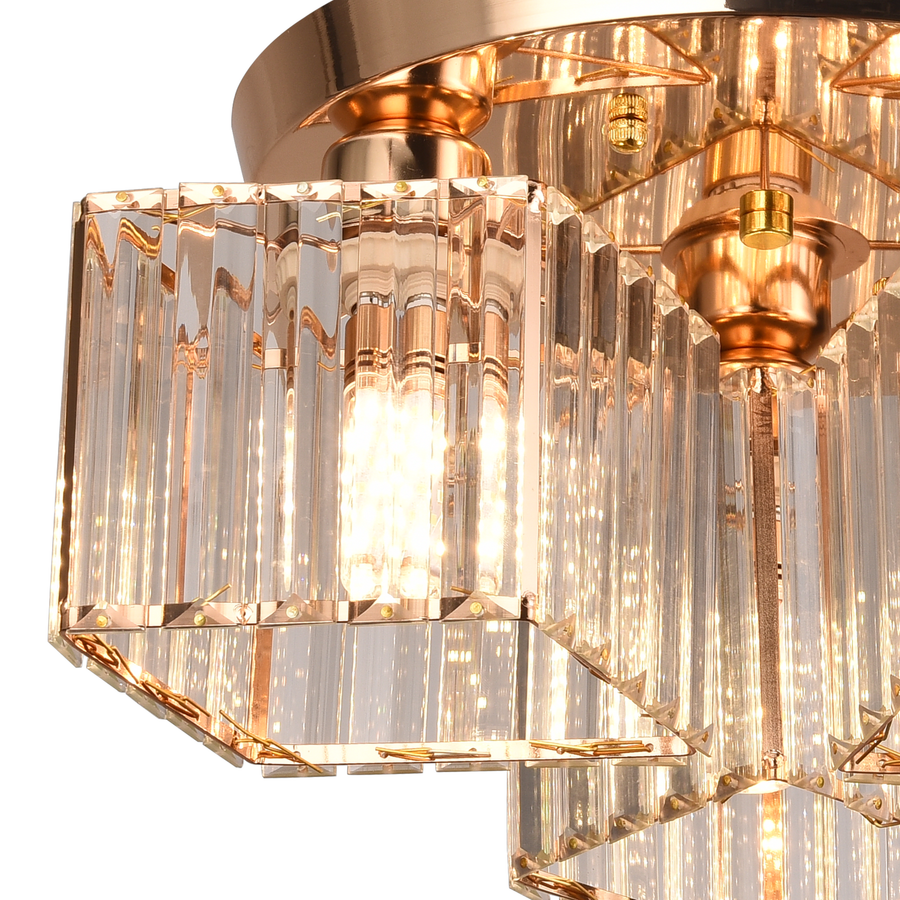 Sasha Modern Classic Chandelier, LC117/3GD, 3x E27, Metal and Crystal, Gold, Lampshade