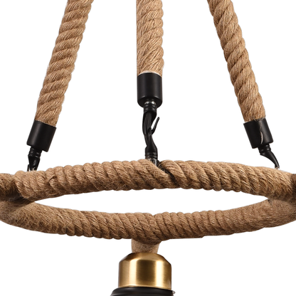 Rope Chandelier, 2*E27, Brown, Metal and Rope